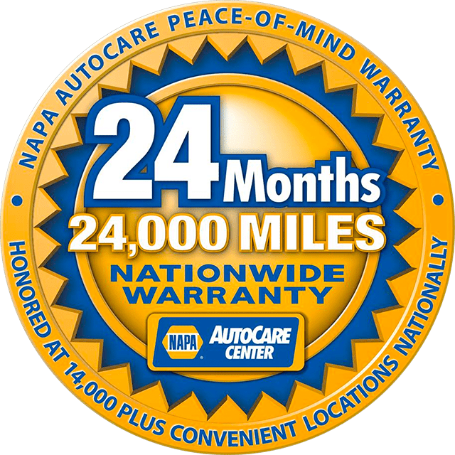 NAPA 24 month, 24k mile, nation-wide warranty